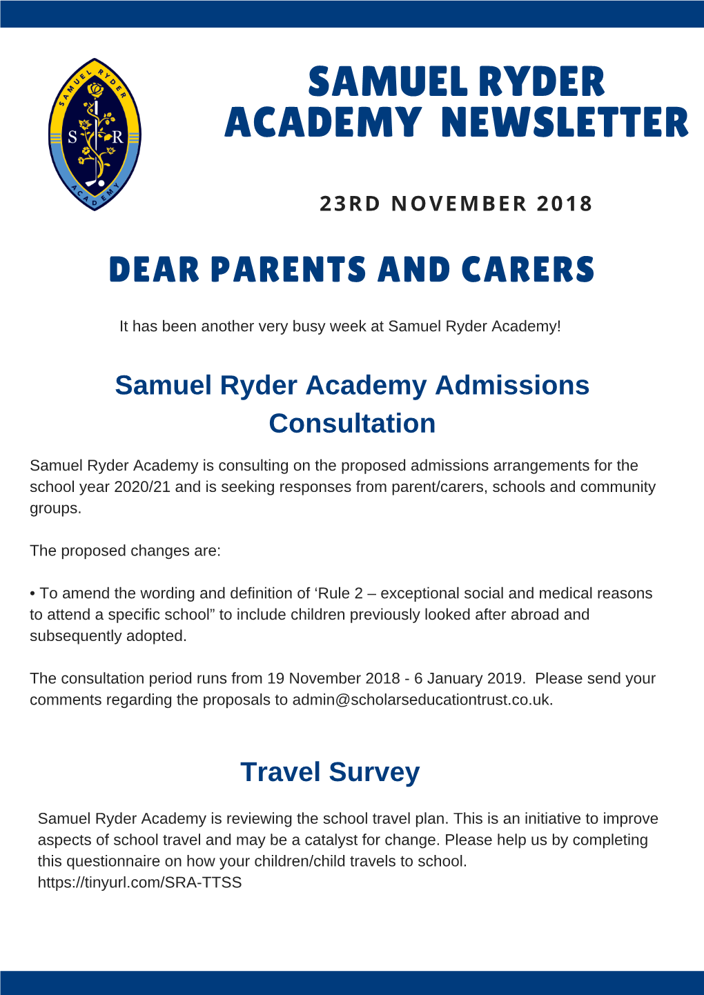 Samuel Ryder Academy Newsletter