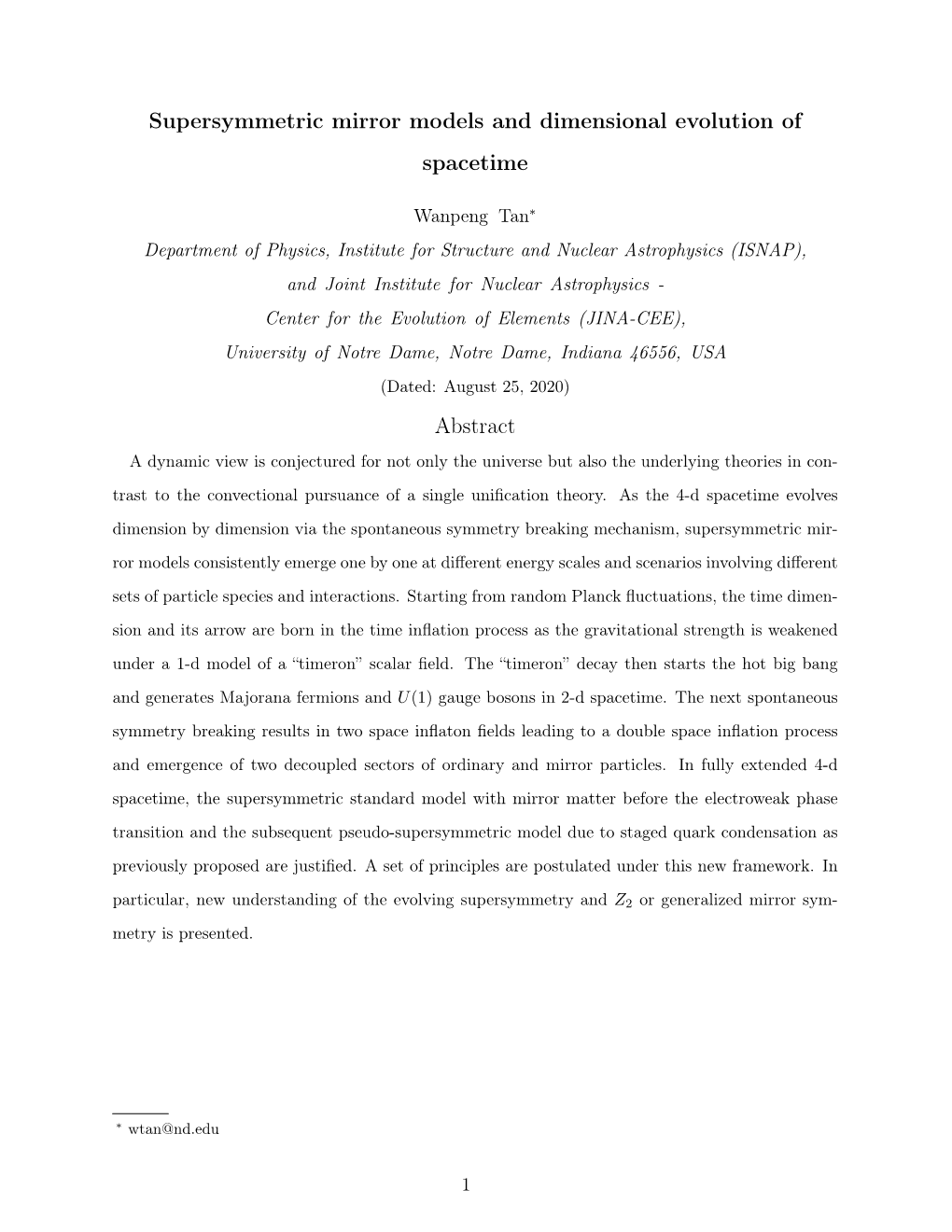 Supersymmetric Mirror Models and Dimensional Evolution of Spacetime