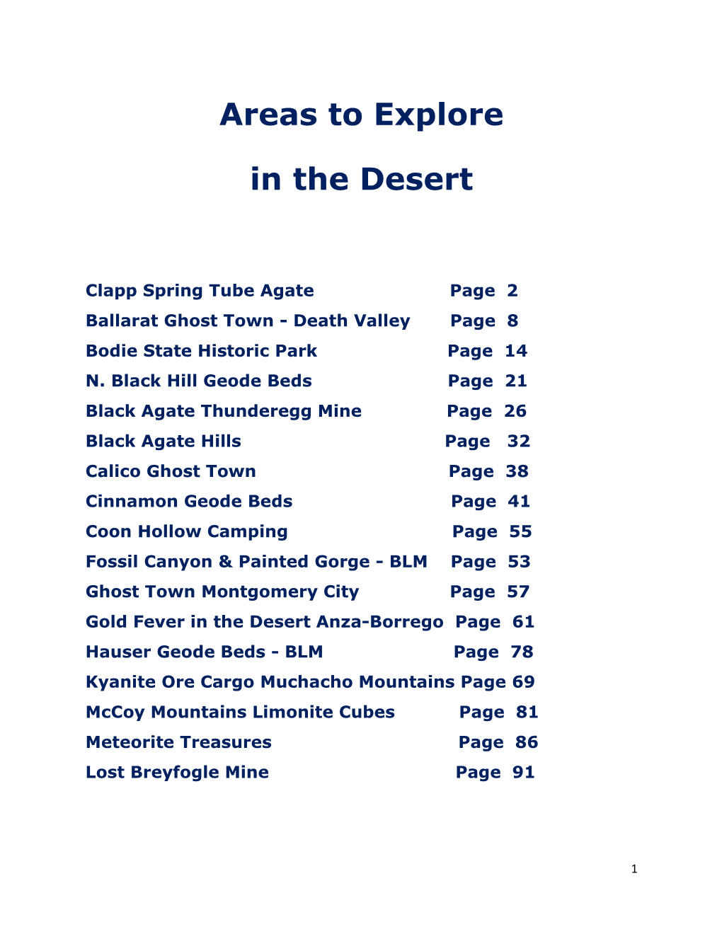 Areas to Explore in the Desert