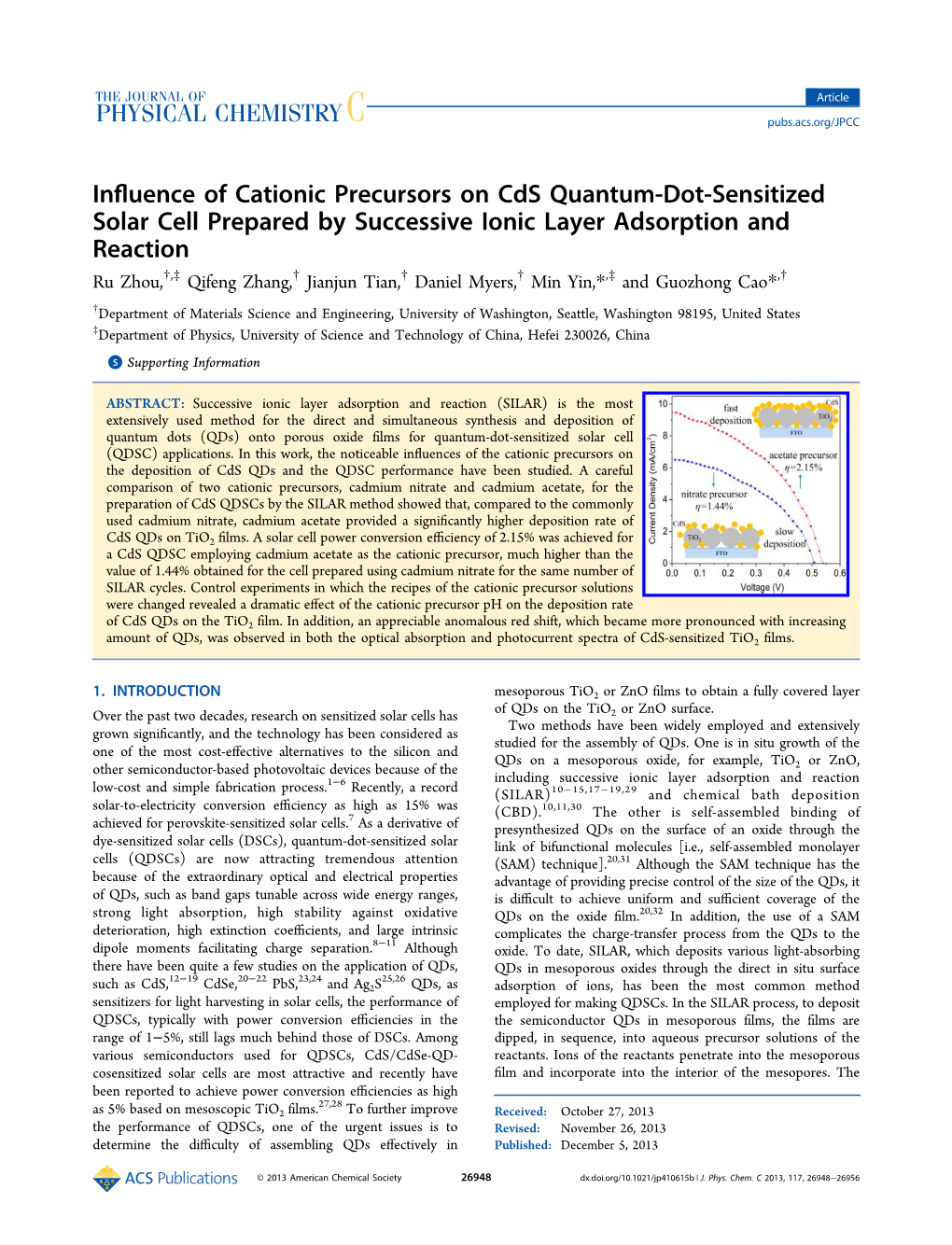 Influence of Cationic Precursors on Cds Quantum-Dot-Sensitized Solar