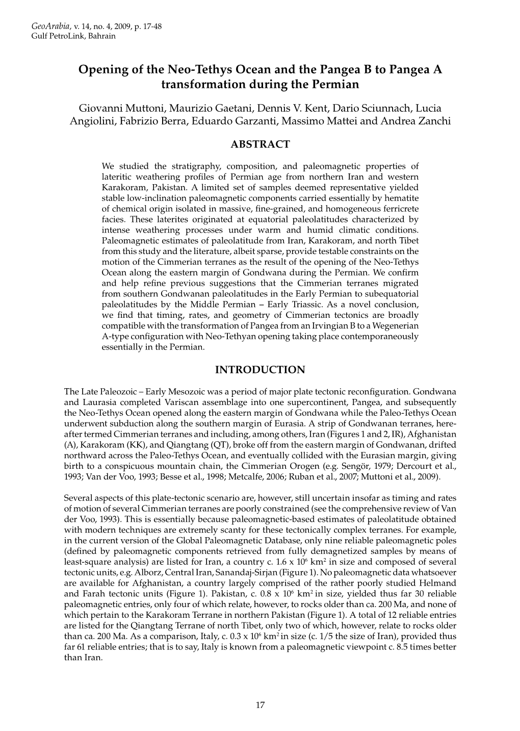 Opening of the Neo-Tethys Ocean and the Pangea B to Pangea a Transformation During the Permian