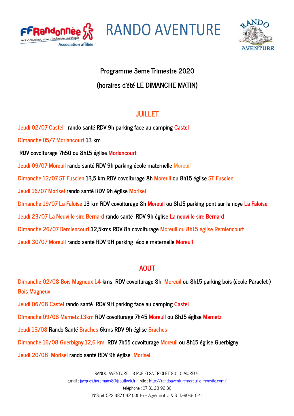 Programme 3Eme Trimestre 2020