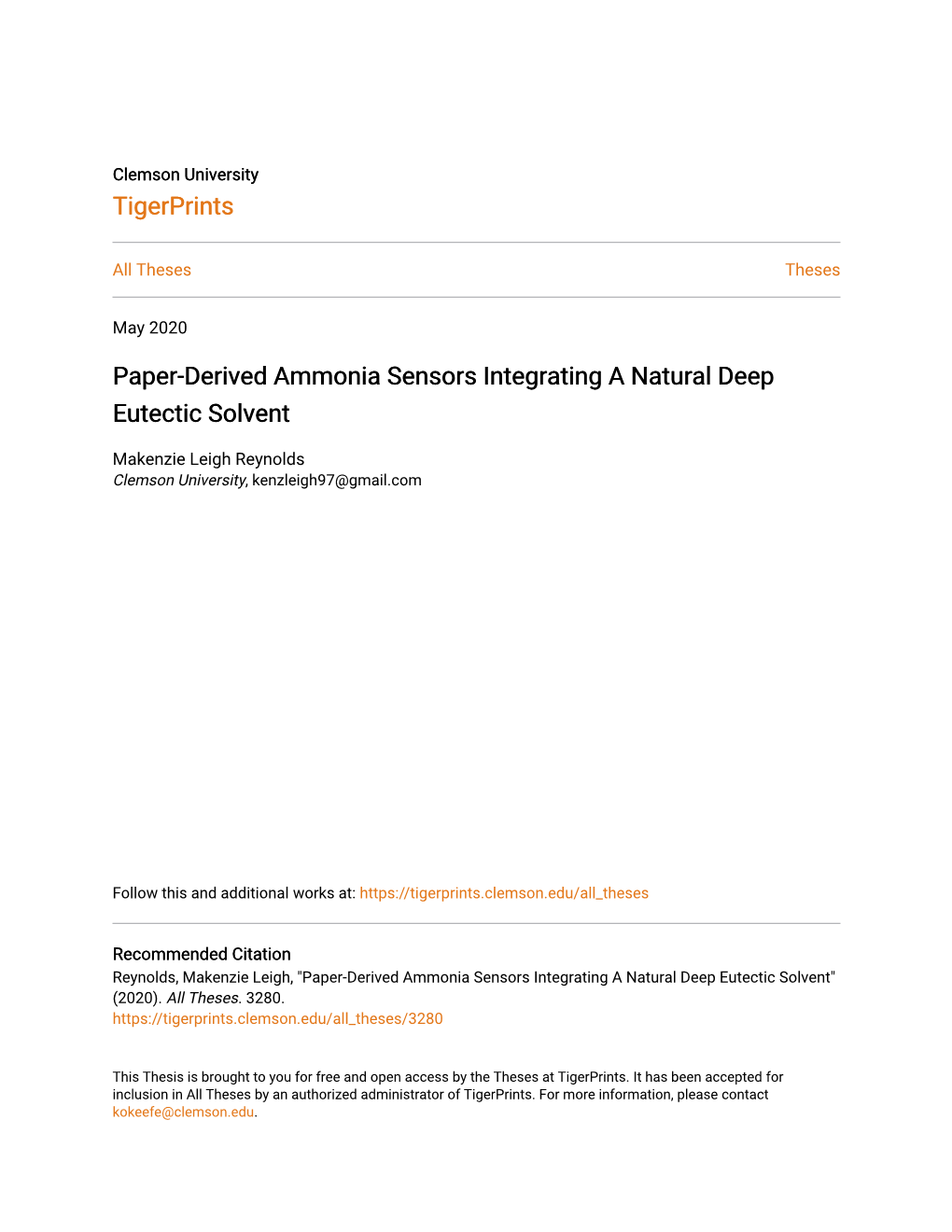 Paper-Derived Ammonia Sensors Integrating a Natural Deep Eutectic Solvent