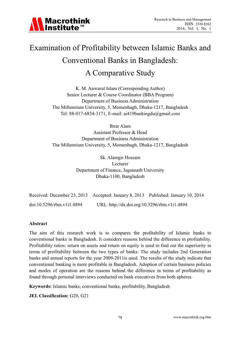 Examination of Profitability Between Islamic Banks and Conventional Banks in Bangladesh: a Comparative Study