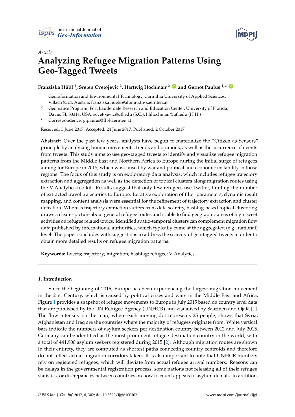 Analyzing Refugee Migration Patterns Using Geo-Tagged Tweets