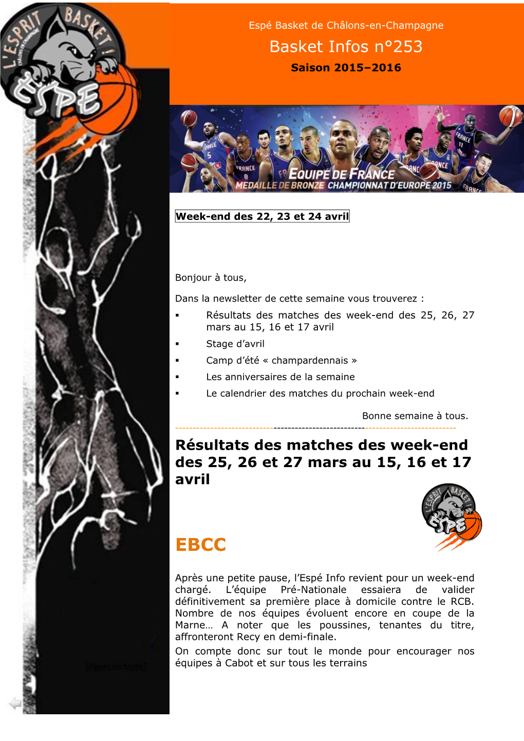 Basket Infos N°253 Saison 2015–2016