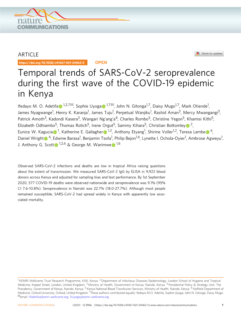 Temporal Trends of SARS-Cov-2 Seroprevalence During the First