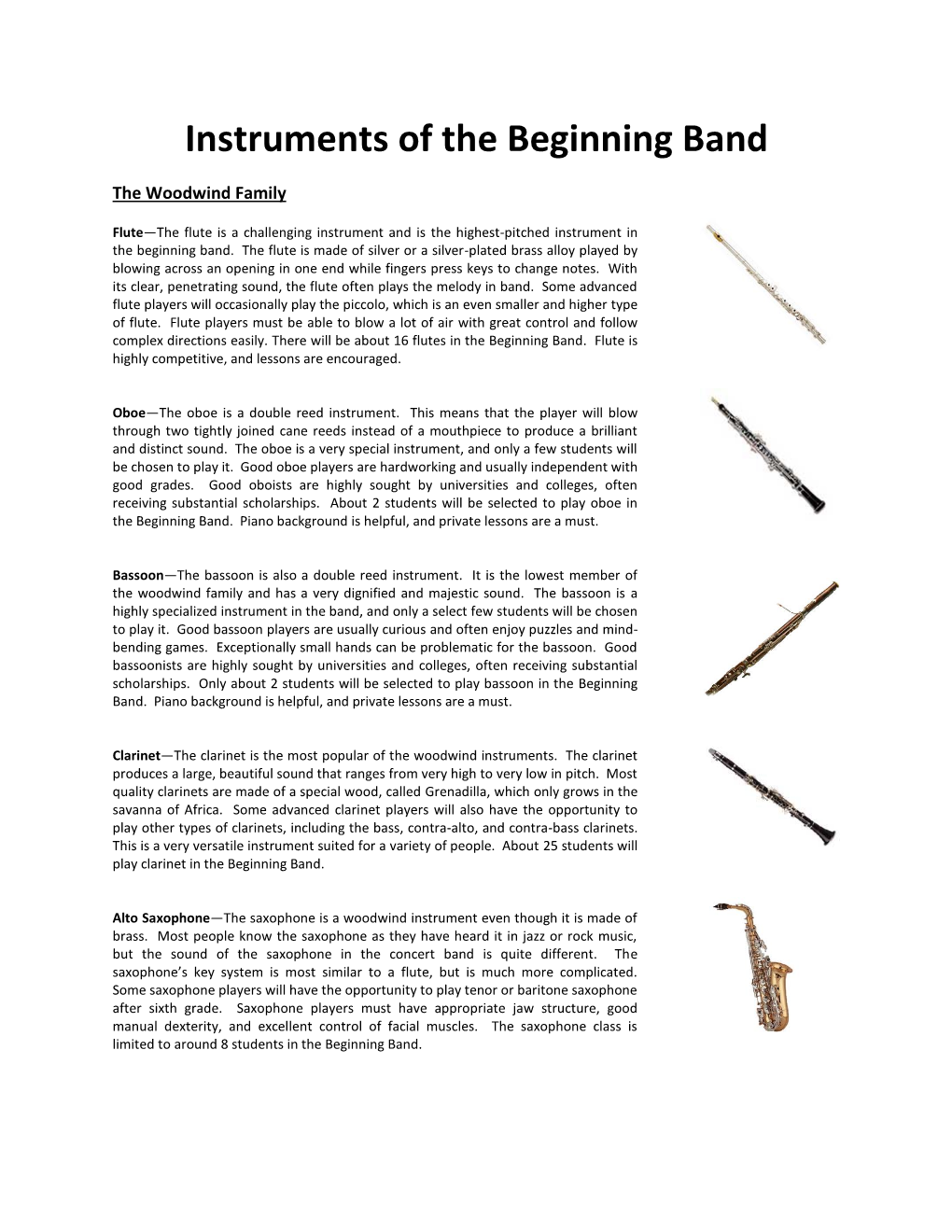 Instruments of the Beginning Band