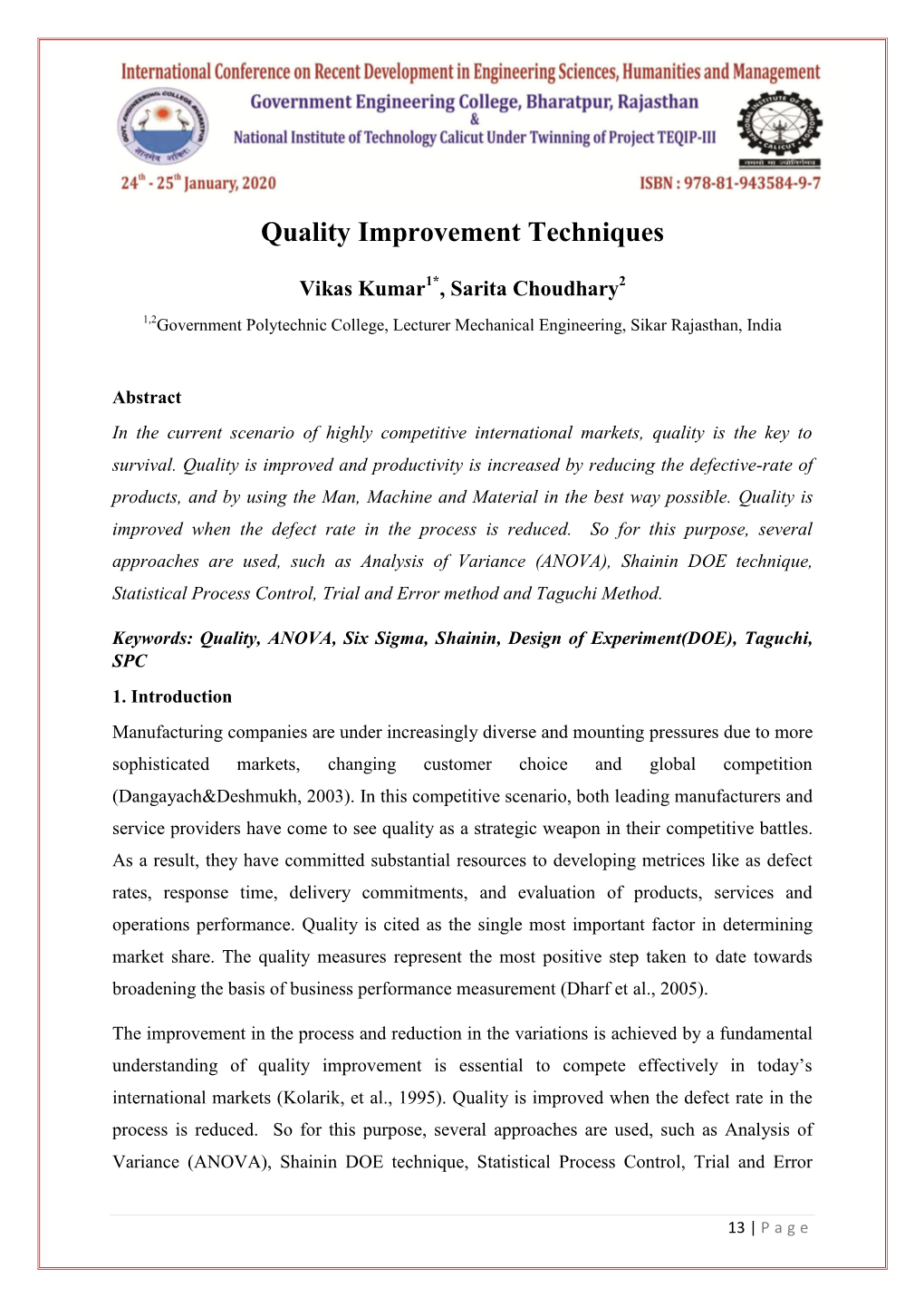 Quality Improvement Techniques