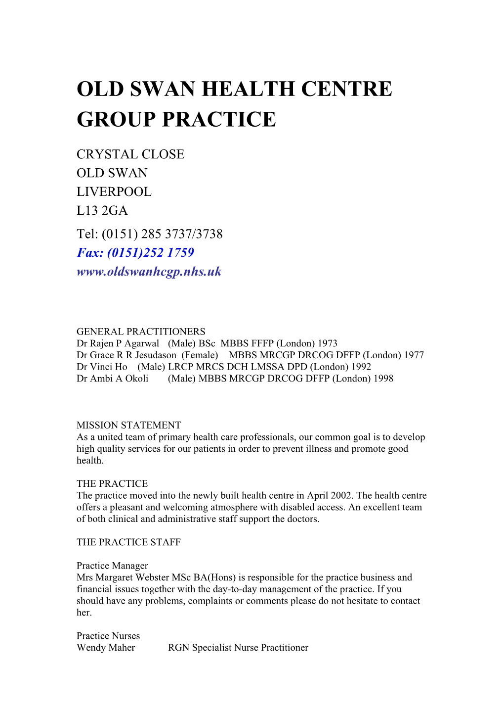 Read Our Practice Leaflet