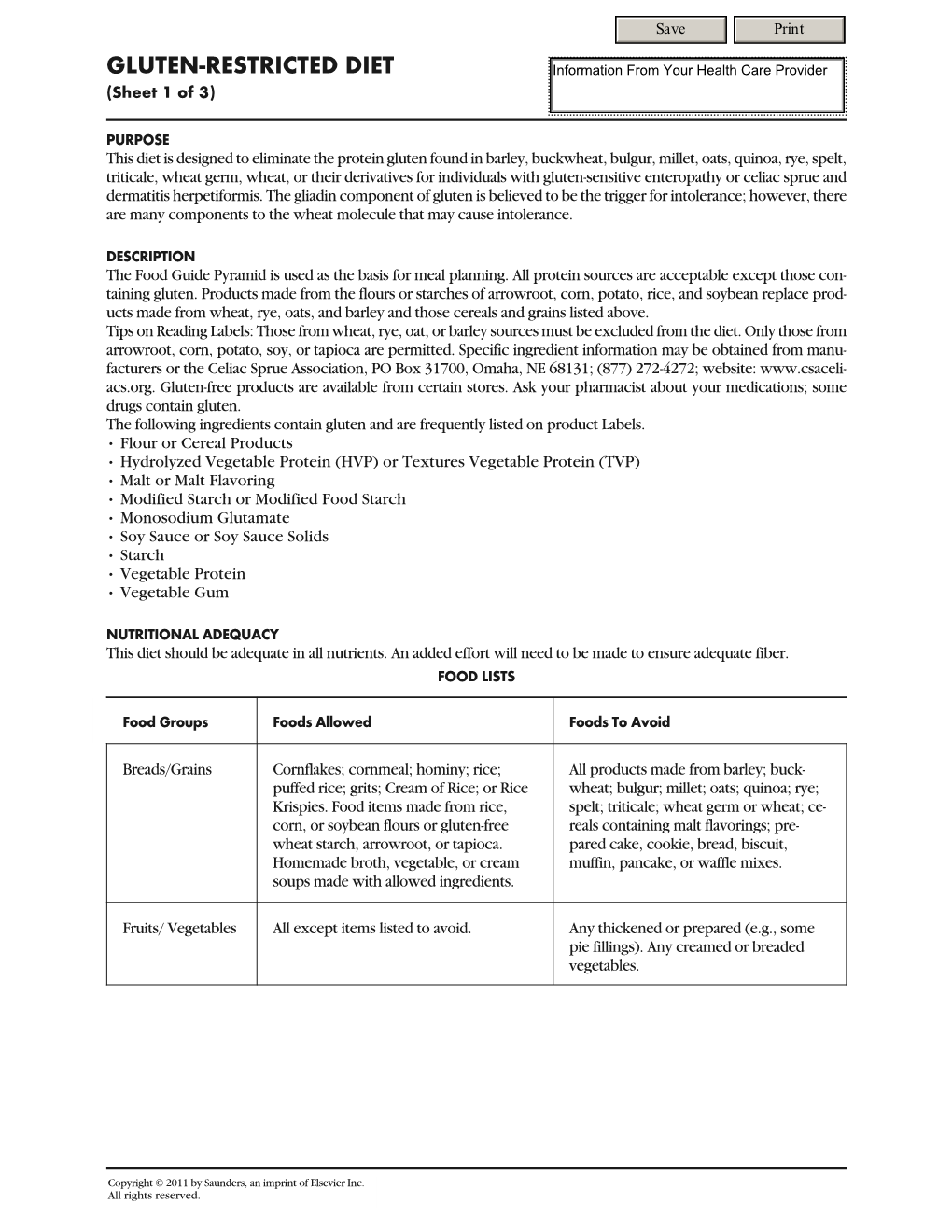 GLUTEN-RESTRICTED DIET (Sheet 1 of 3)