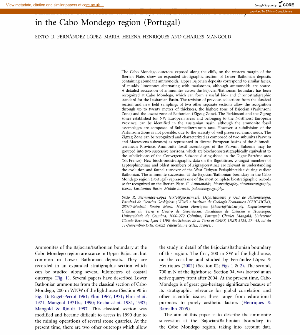 Ammonite Succession at the Bajocian/Bathonian Boundary in the Cabo Mondego Region