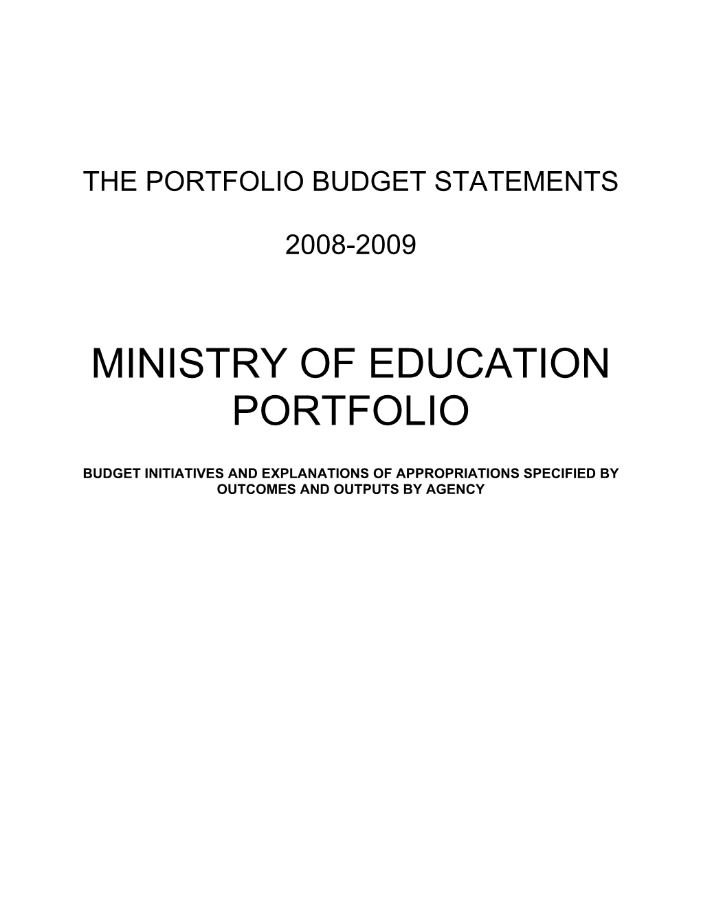 The Portfolio Budget Statements