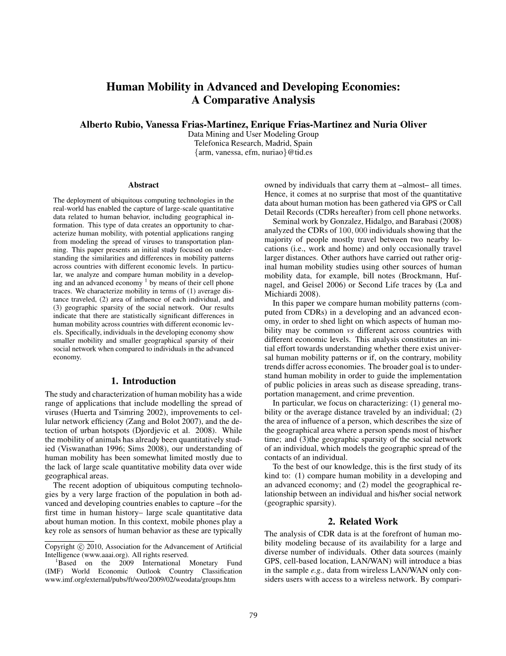 Human Mobility in Advanced and Developing Economies: a Comparative Analysis