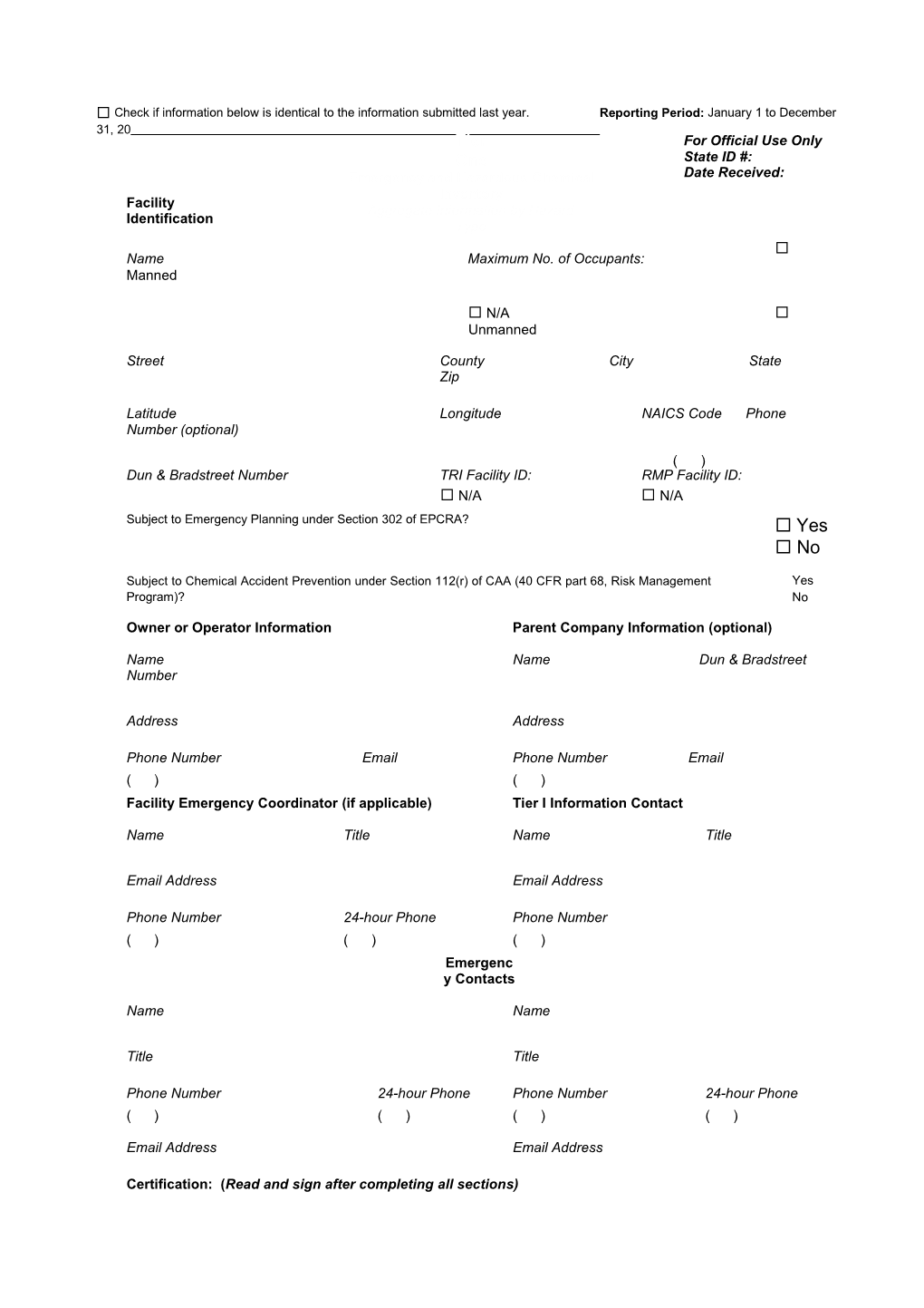 Tier I Inventory Form