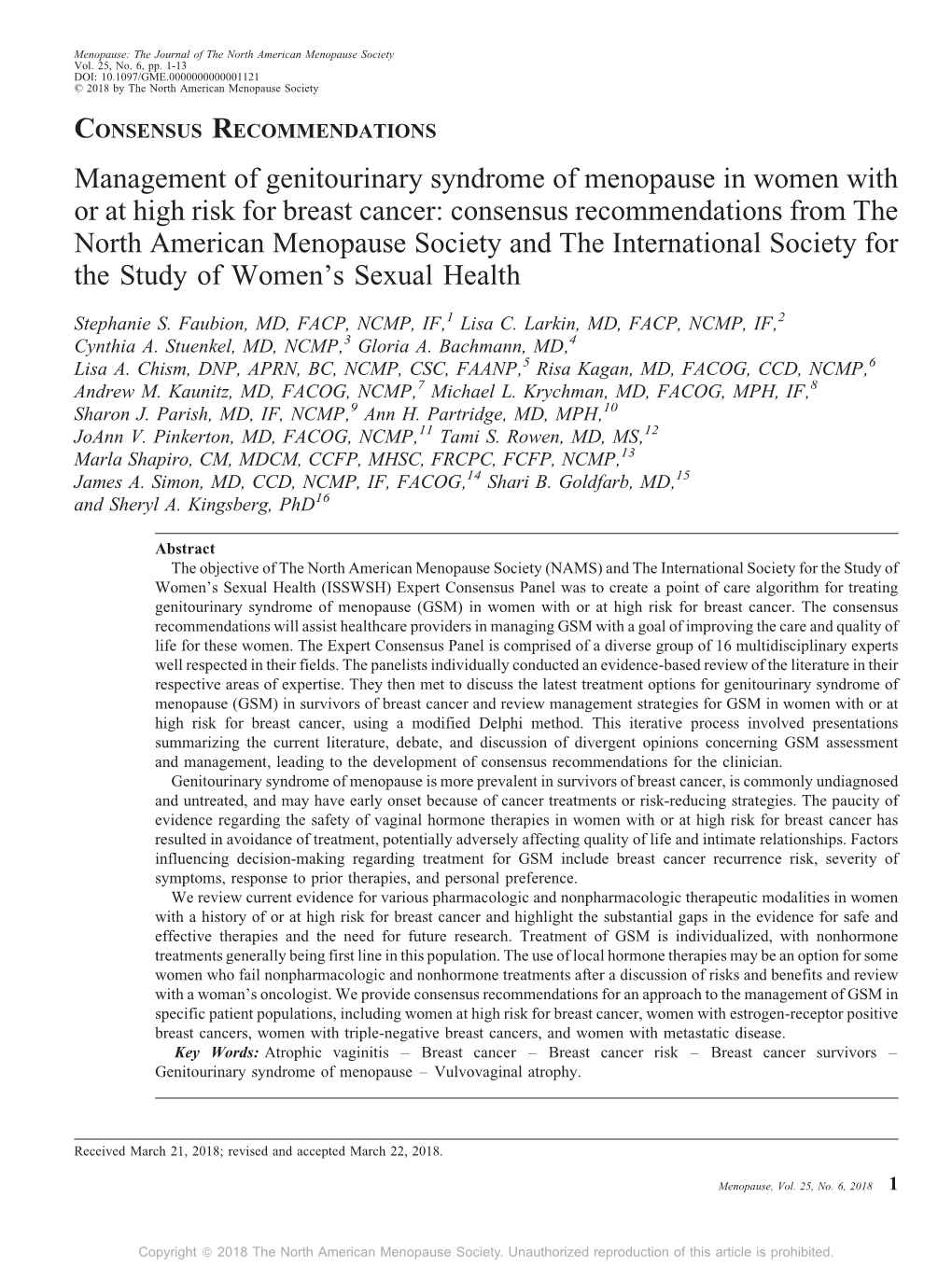 Management of Genitourinary Syndrome of Menopause in Women