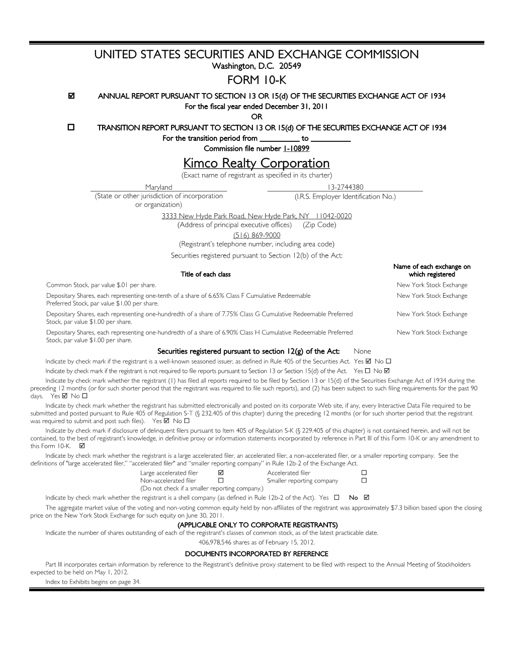 Kimco Realty Corporation (Exact Name of Registrant As Specified in Its Charter)