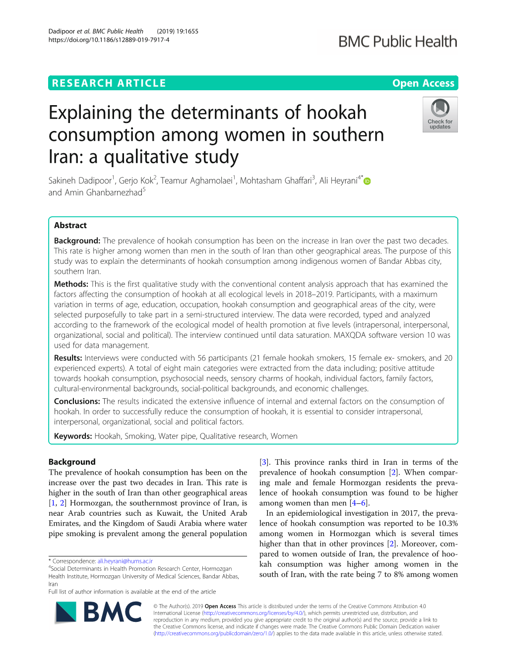 Explaining the Determinants of Hookah Consumption