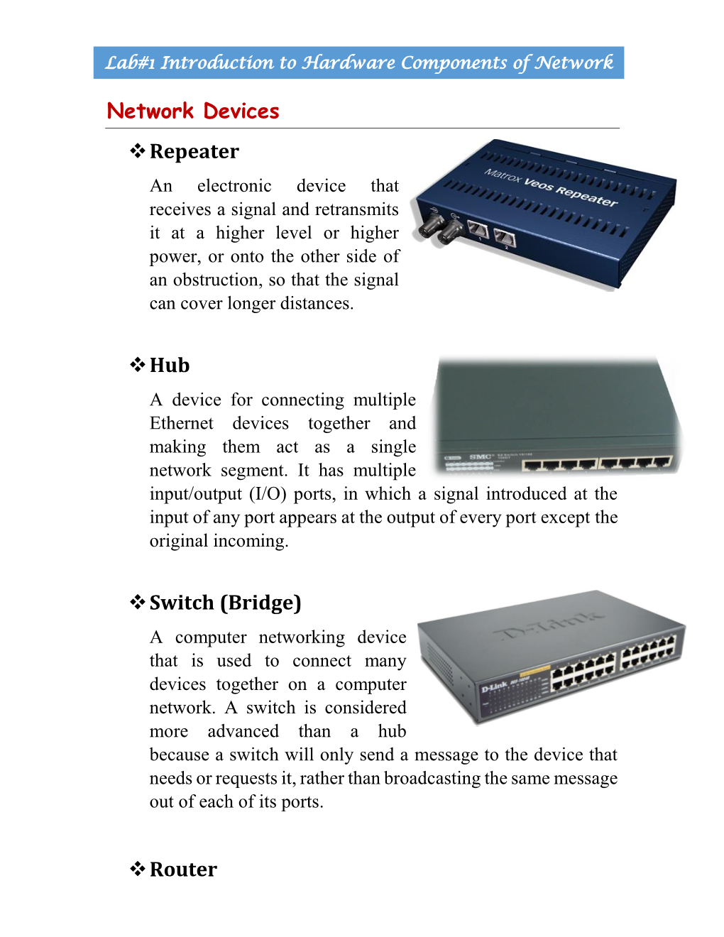 Lab#1 Introduction to Hardware Components of Network