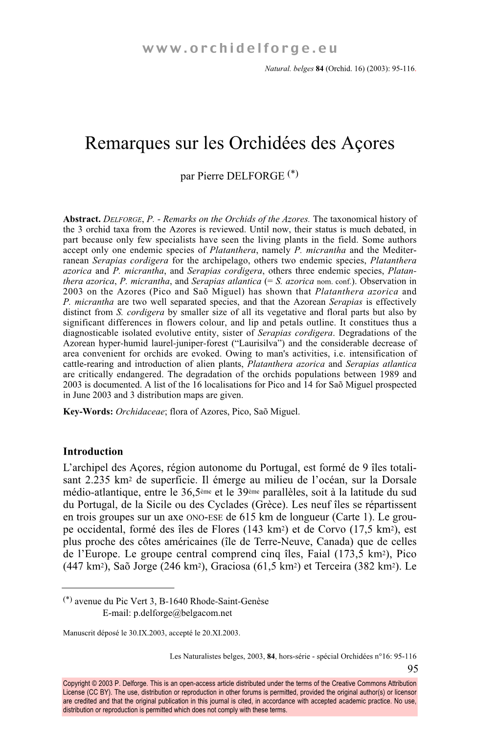 Remarques Sur Les Orchidées Des Açores