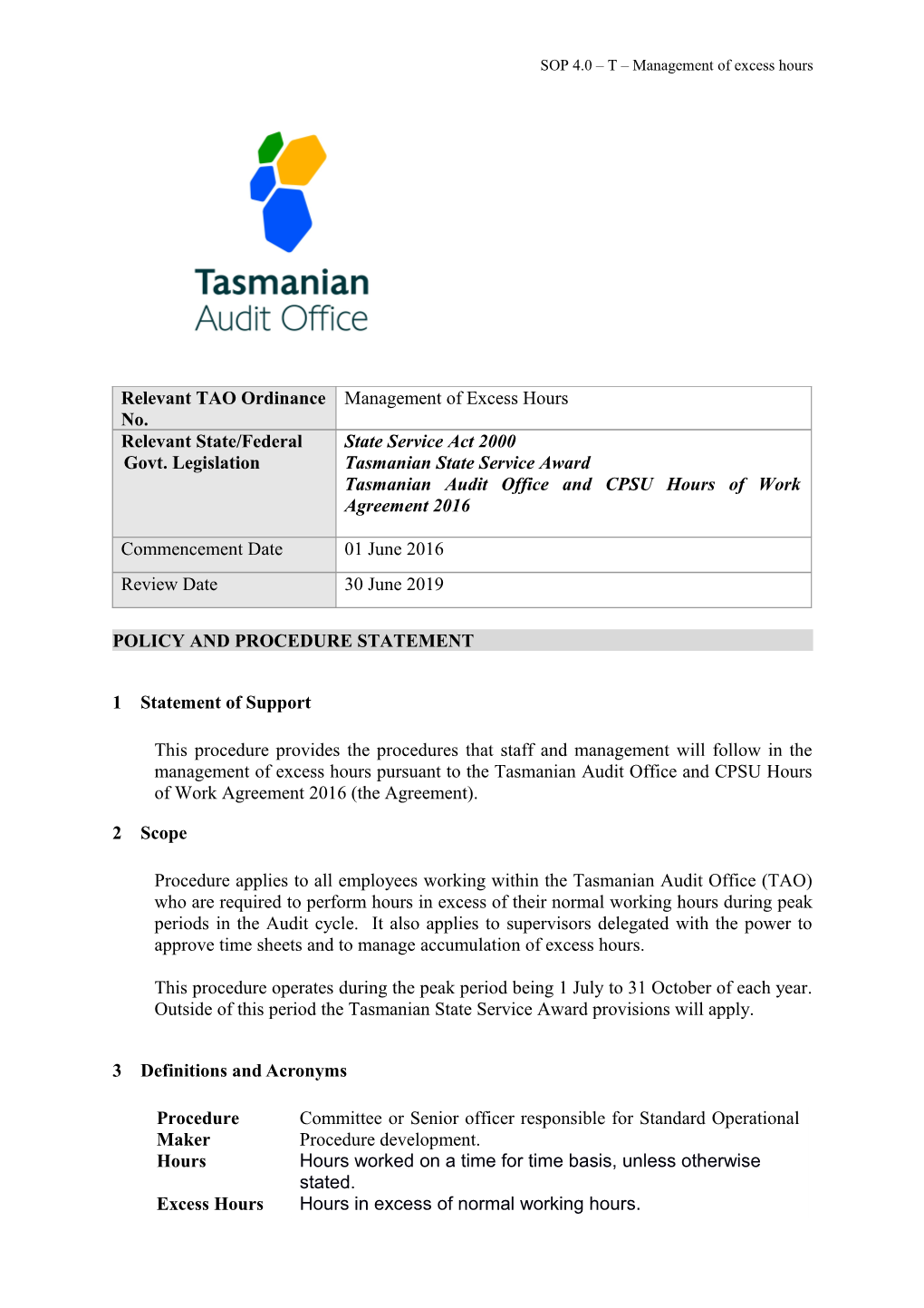 Policy and Procedure Statement