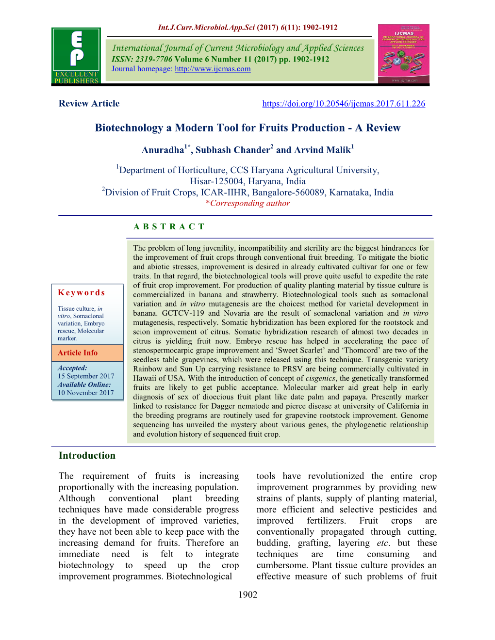 Biotechnology a Modern Tool for Fruits Production - a Review