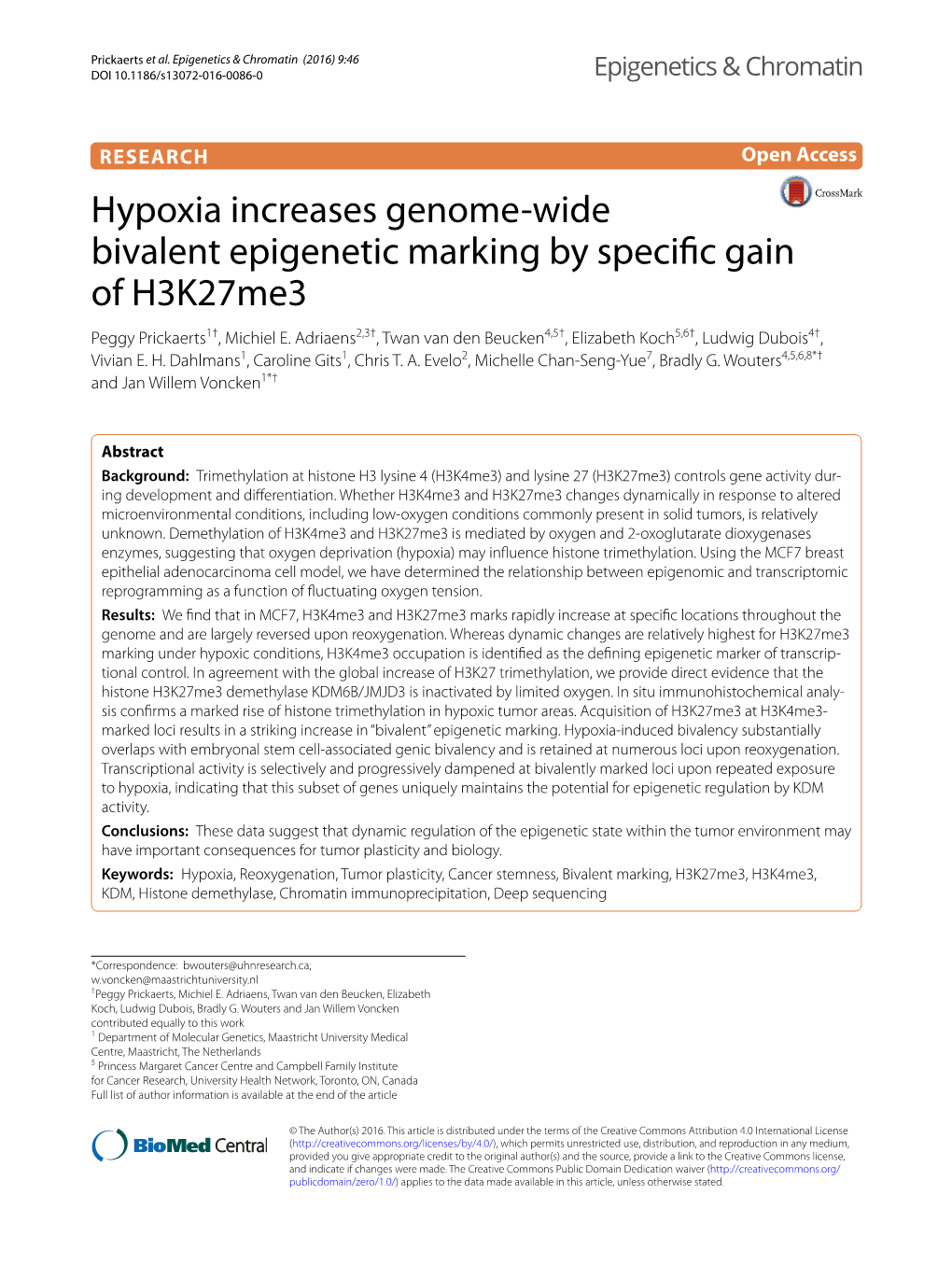 Hypoxia Increases Genome-Wide Bivalent Epigenetic Marking By