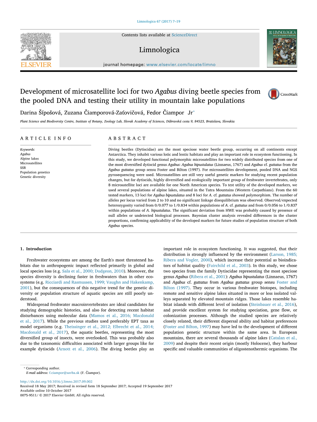 Development of Microsatellite Loci for Two Agabus Diving Beetle Species