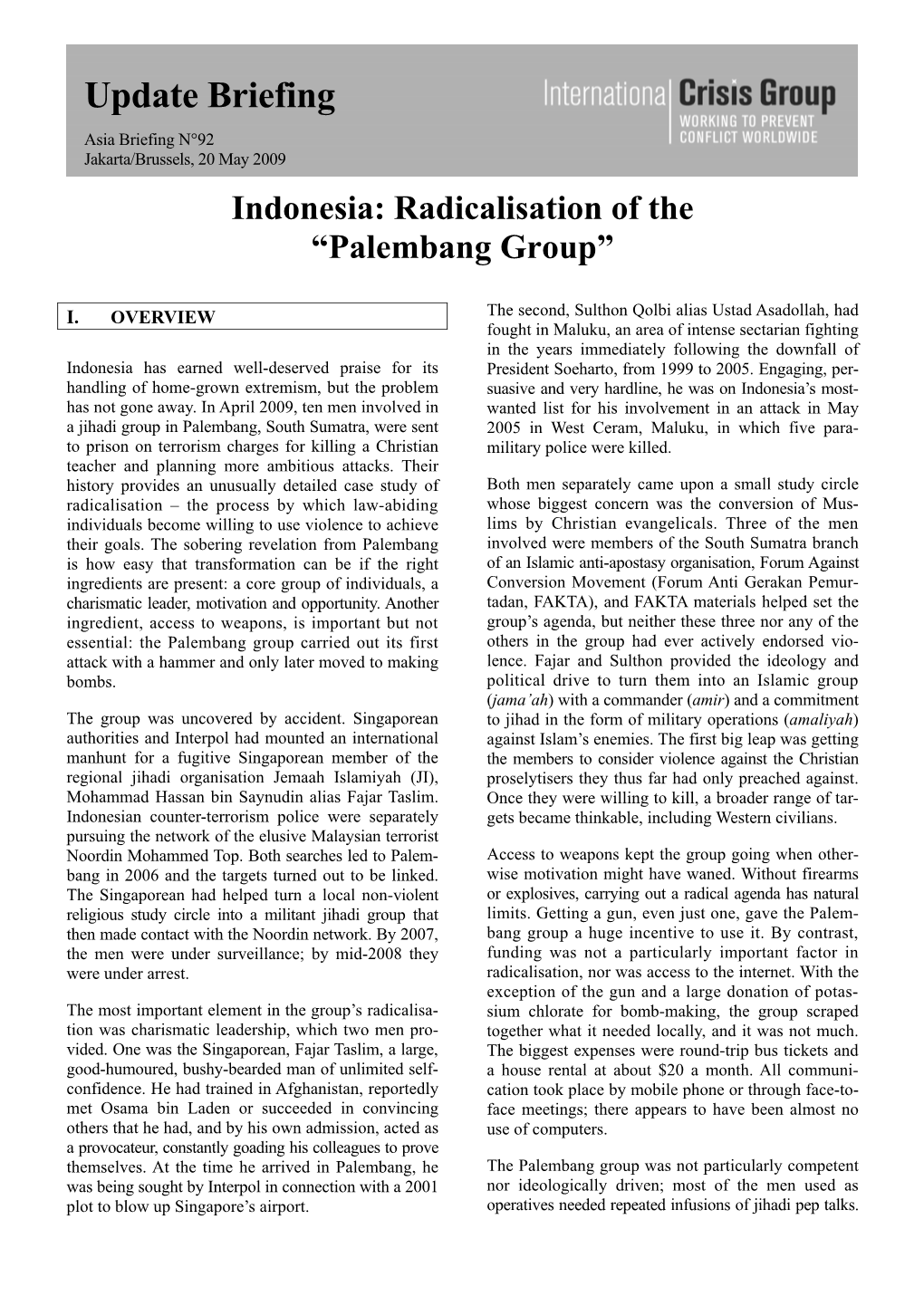 Indonesia: Radicalisation of the “Palembang Group”