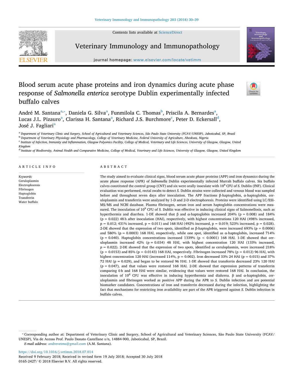 Blood Serum Acute Phase Proteins and Iron Dynamics During Acute Phase Response of Salmonella Enterica Serotype Dublin Experiment