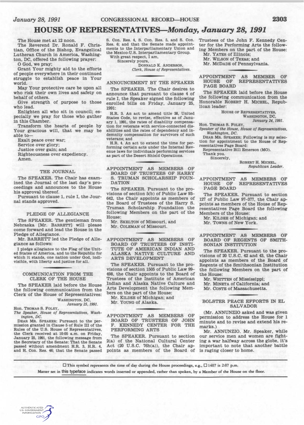 HOUSE of REPRESENTATIVES-Monday, January 28, 1991 the House Met at 12 Noon