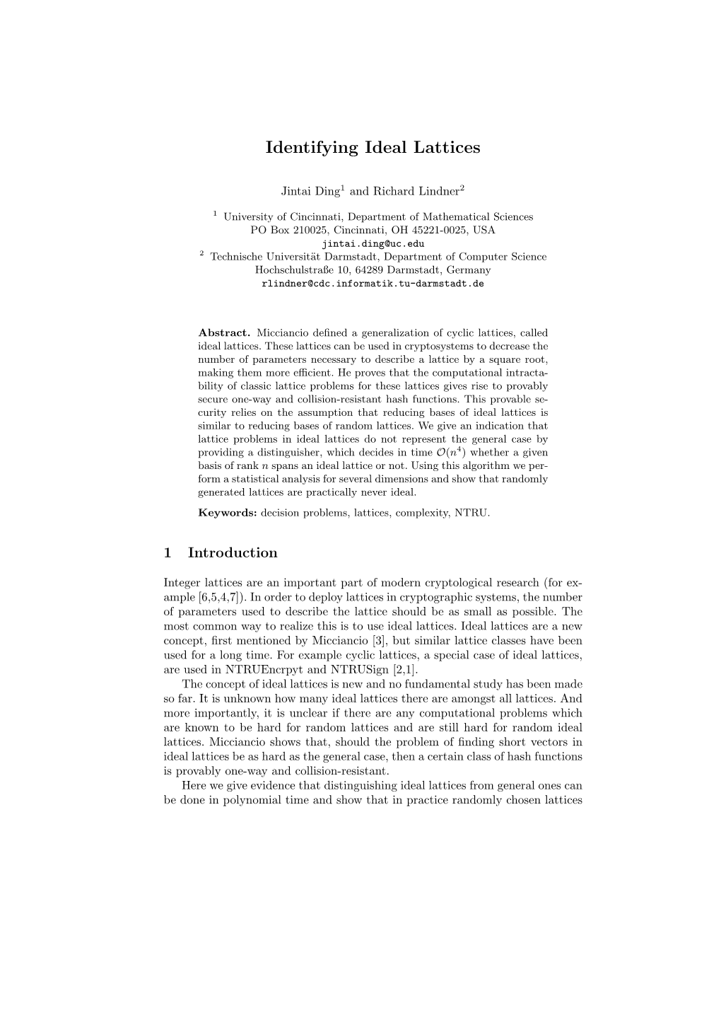 Identifying Ideal Lattices