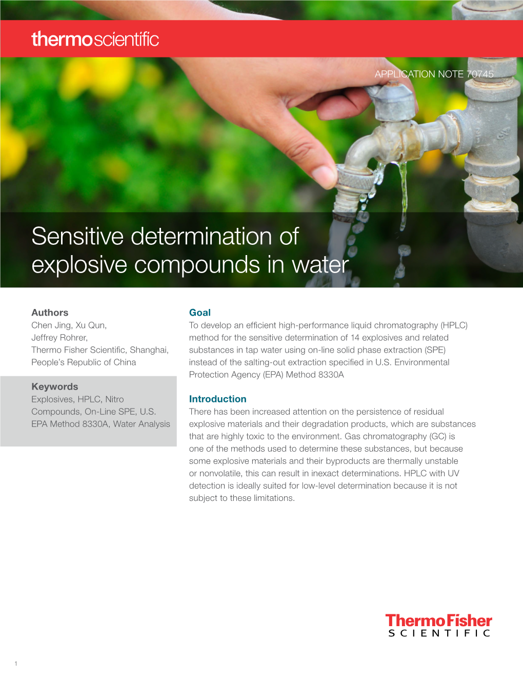 Sensitive Determination of Explosive Compounds in Water