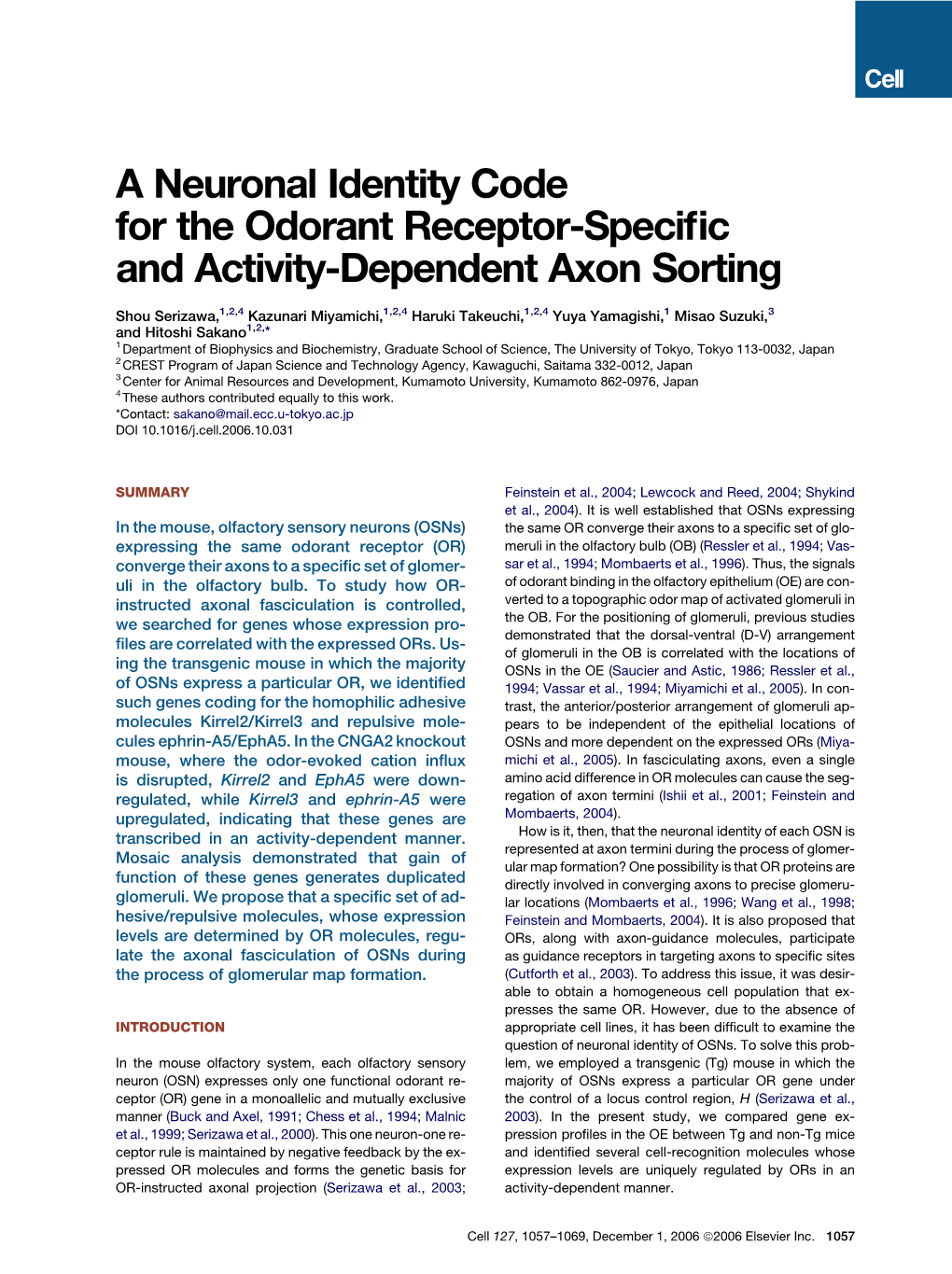 A Neuronal Identity Code for the Odorant Receptor-Specific