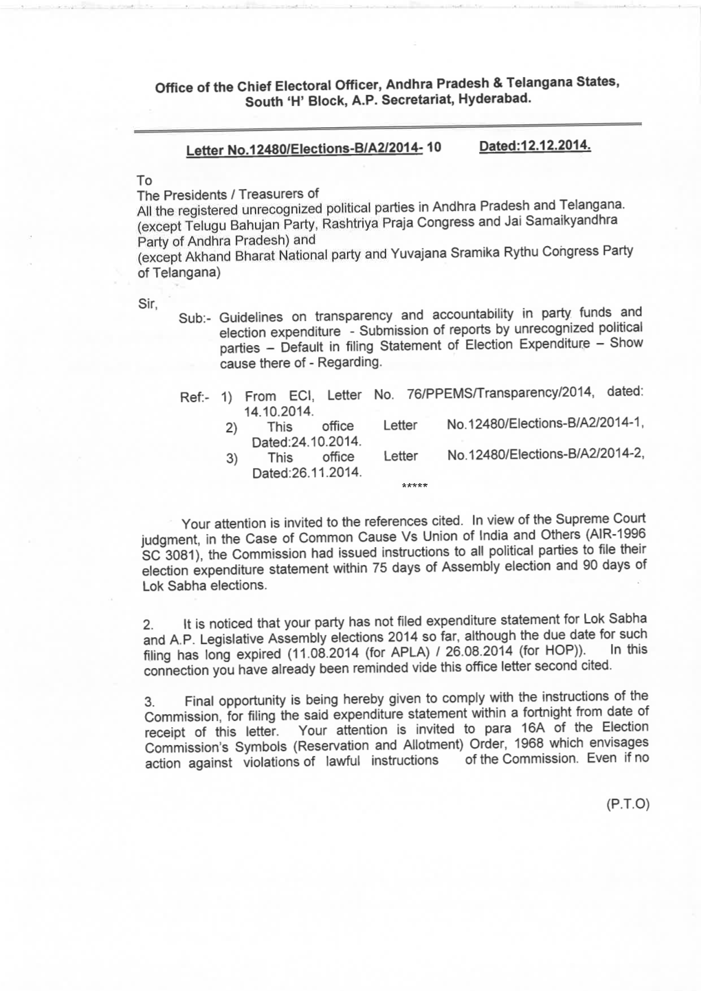 Registered Unrecognized Political Parties in Telangana State