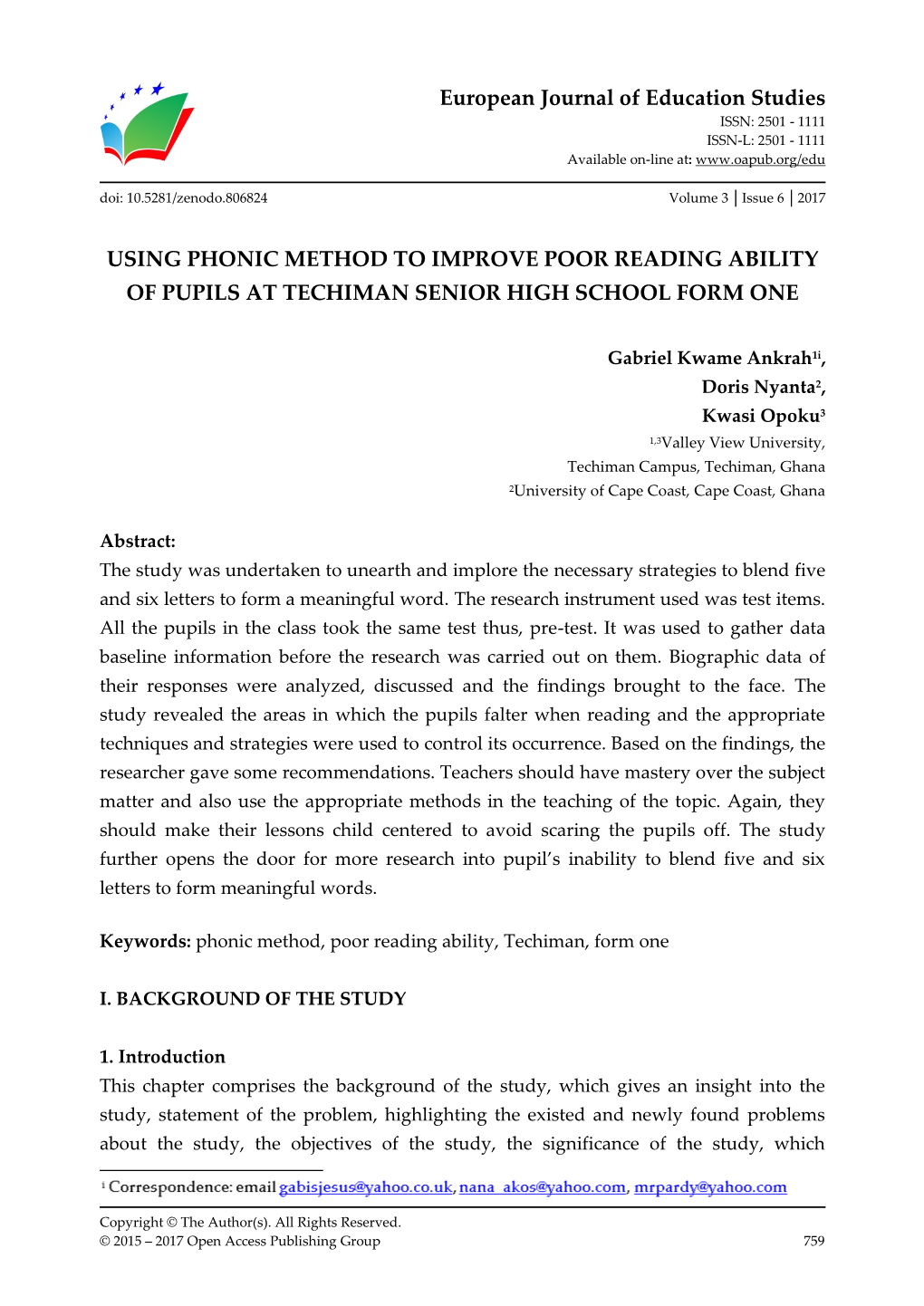 European Journal of Education Studies USING PHONIC METHOD