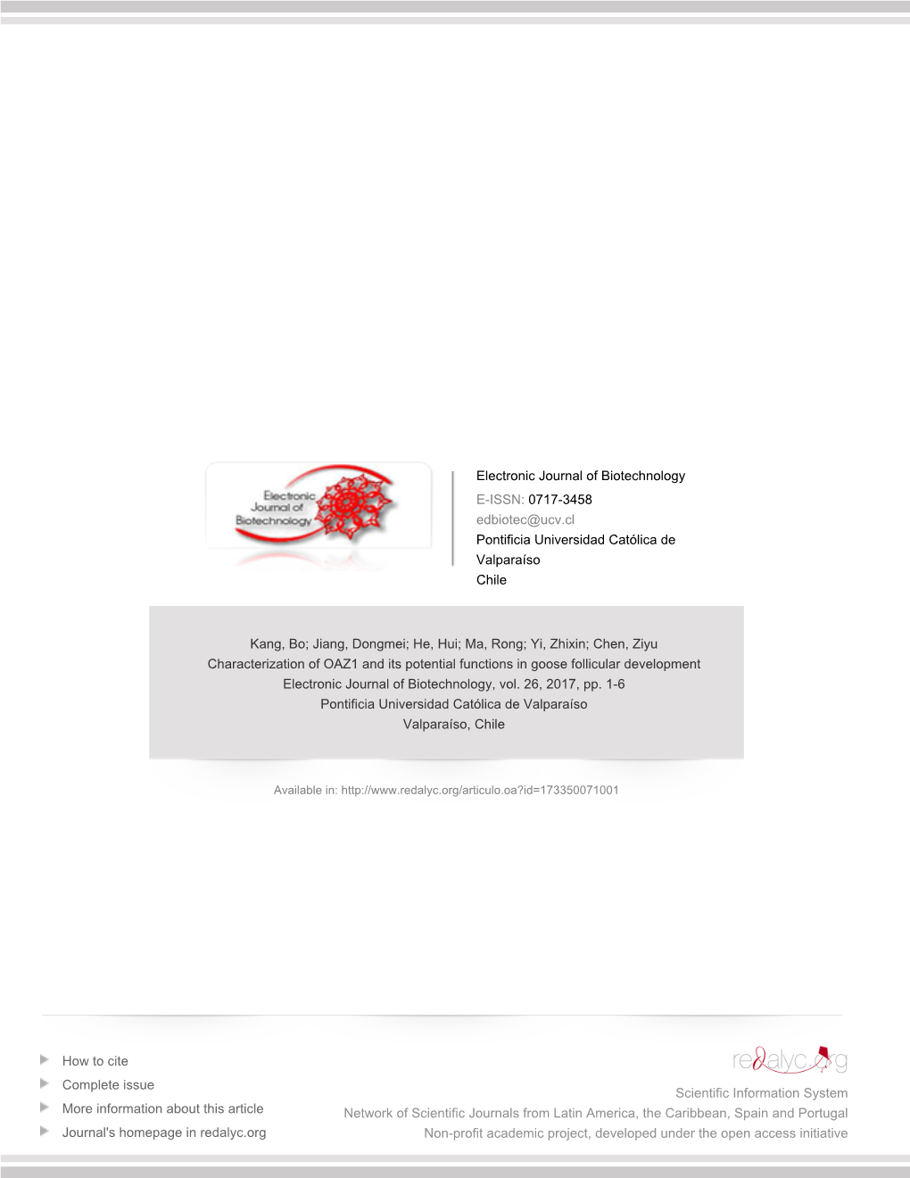 Redalyc.Characterization of OAZ1 and Its Potential Functions in Goose