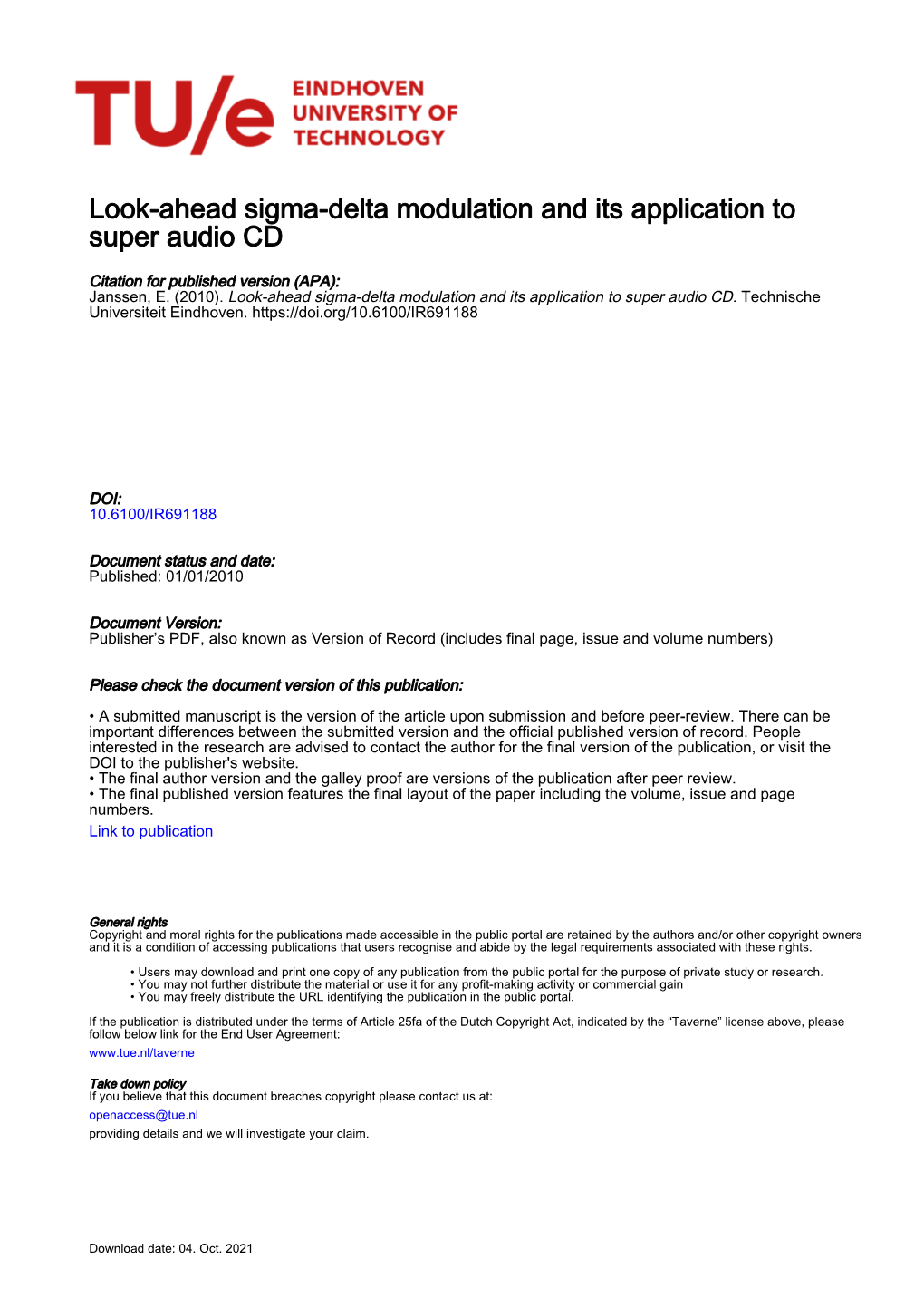 Look-Ahead Sigma-Delta Modulation and Its Application to Super Audio CD