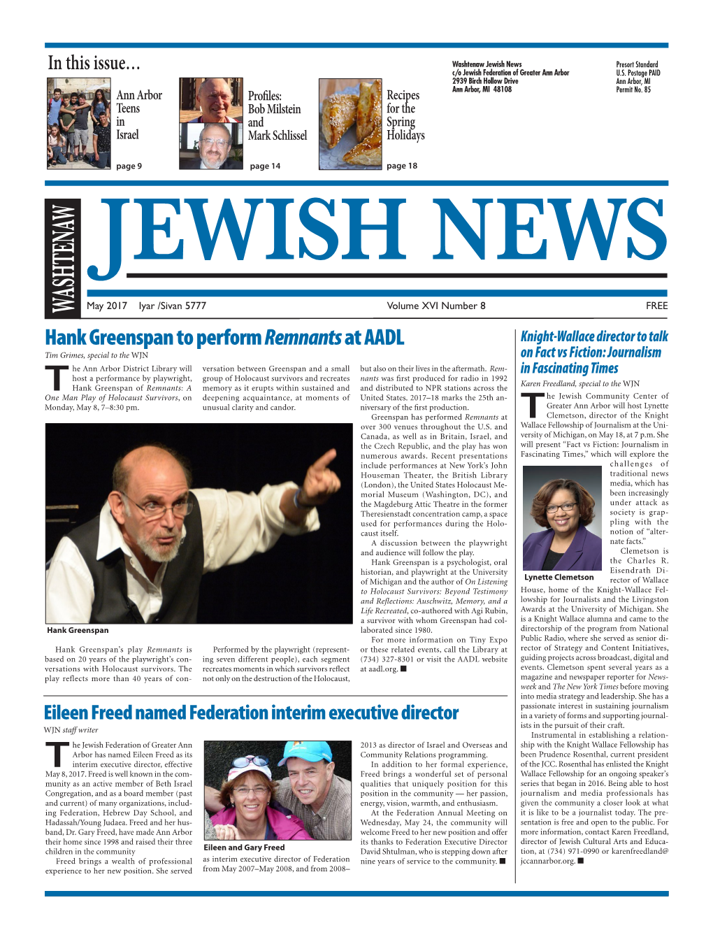 May 2017 Iyar/Sivan5777 Page 9 Israel in Teens Ann Arbor