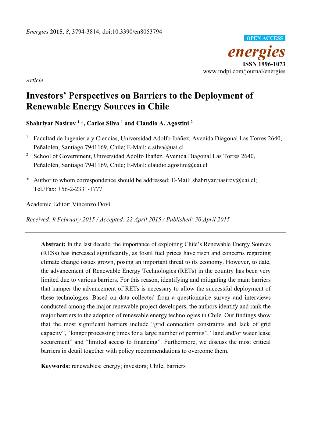 Investors' Perspectives on Barriers to the Deployment of Renewable