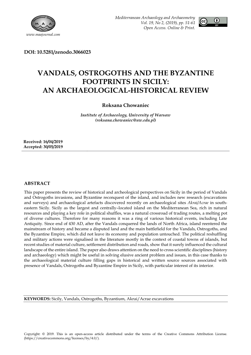 Vandals, Ostrogoths and the Byzantine Footprints in Sicily: an Archaeological-Historical Review