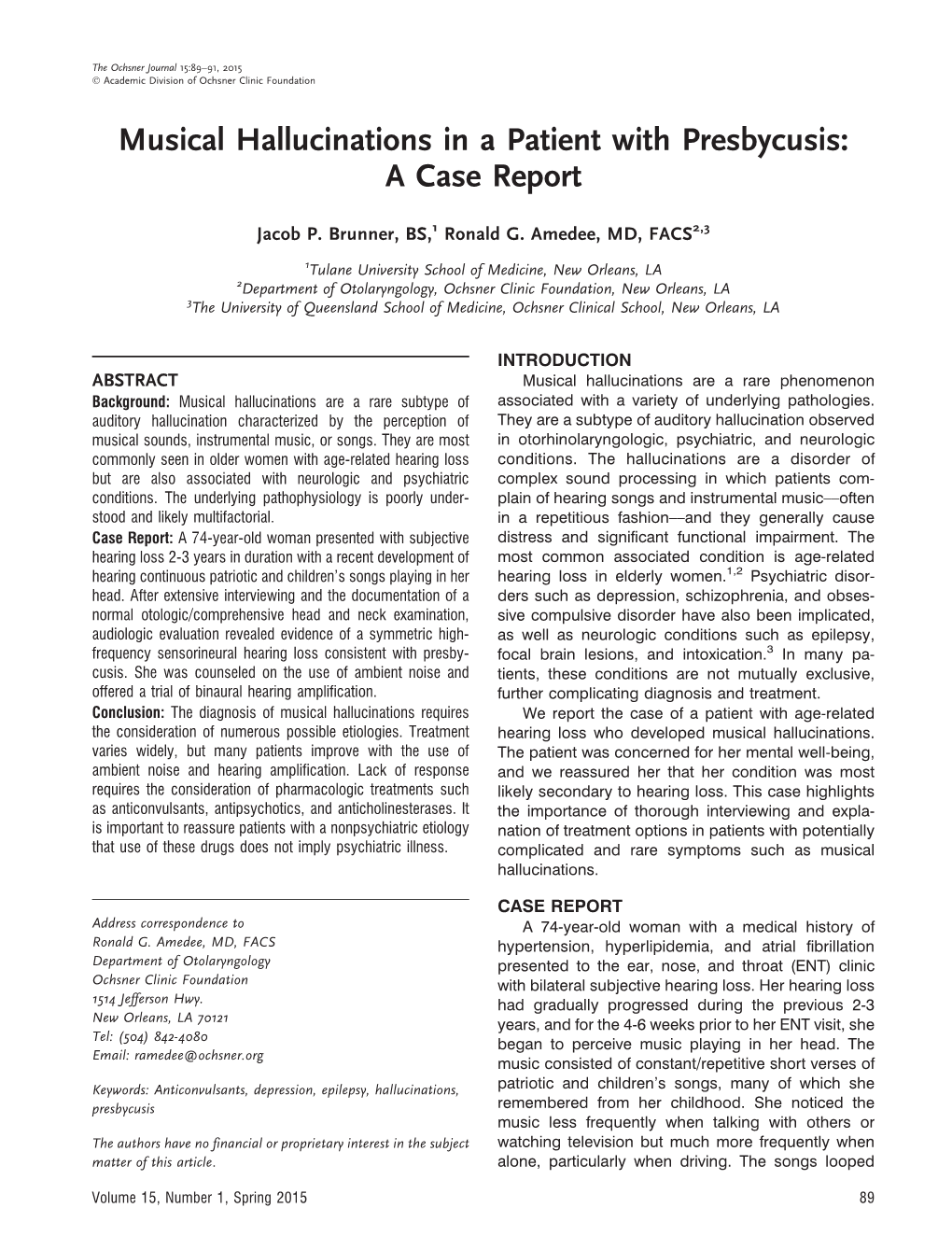 Musical Hallucinations in a Patient with Presbycusis: a Case Report