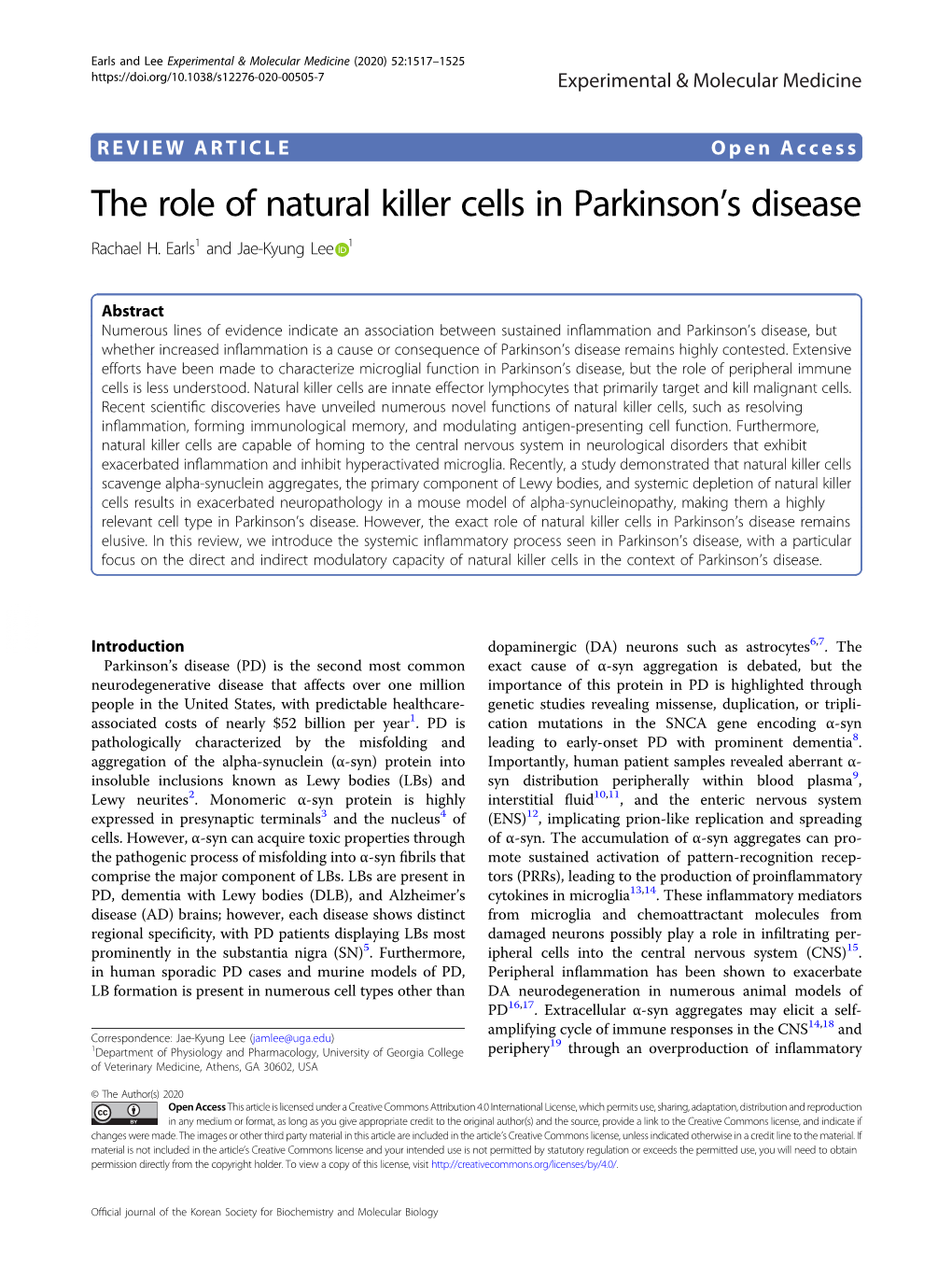 The Role of Natural Killer Cells in Parkinson's Disease