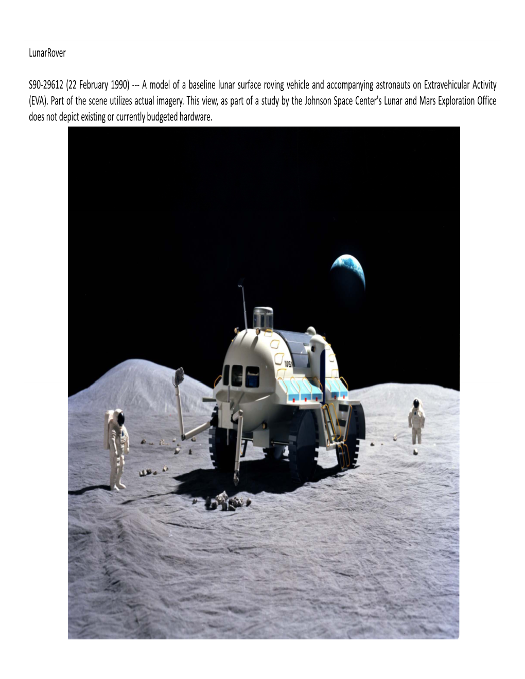 A Model of a Baseline Lunar Surface Roving Vehicle and Accompanying Astronauts on Extravehicular Activity (EVA)