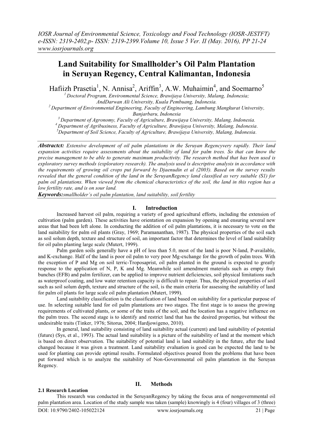 Land Suitability for Smallholder's Oil Palm Plantation in Seruyan