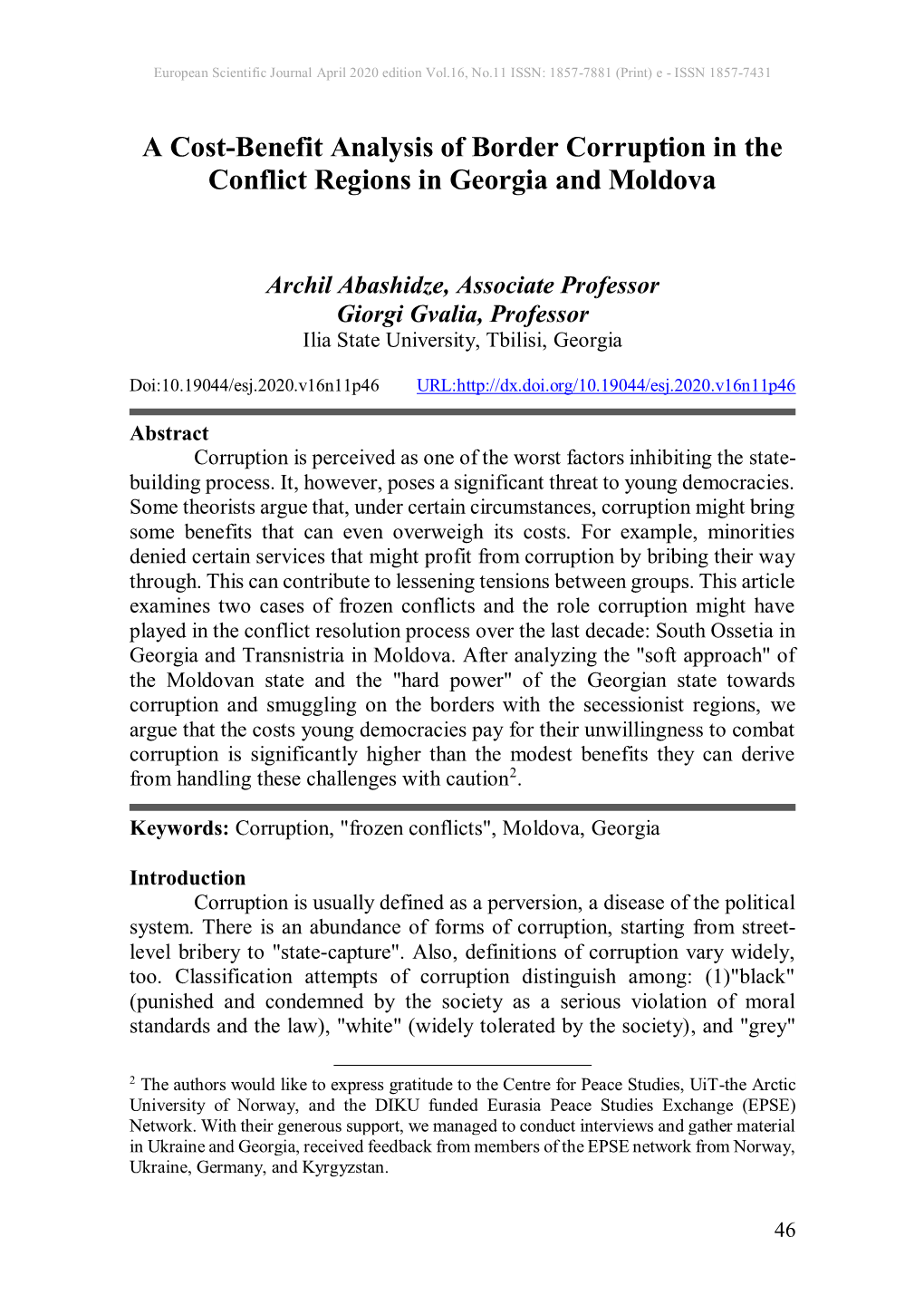 A Cost-Benefit Analysis of Border Corruption in the Conflict Regions in Georgia and Moldova