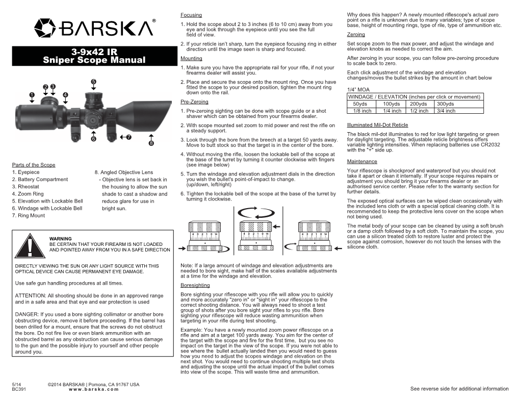 3-9X42 IR Sniper Scope Manual