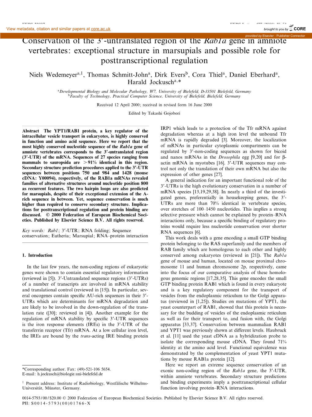 Conservation of the 3P-Untranslated Region of the Rab1a Gene