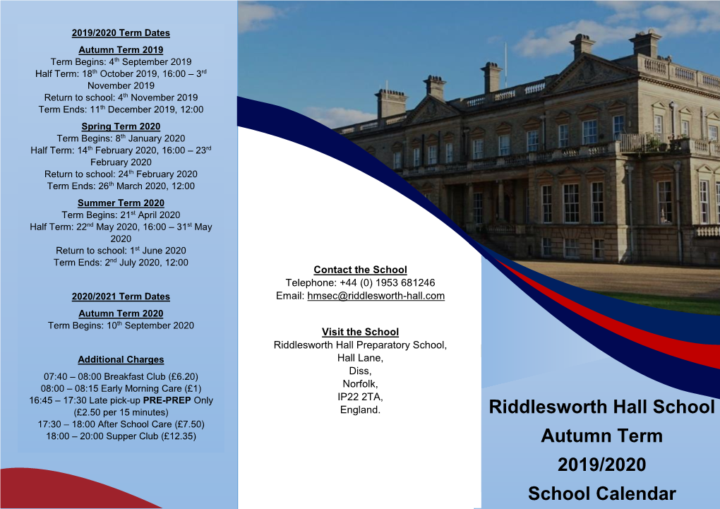 Riddlesworth Hall School Autumn Term 2019/2020 School Calendar