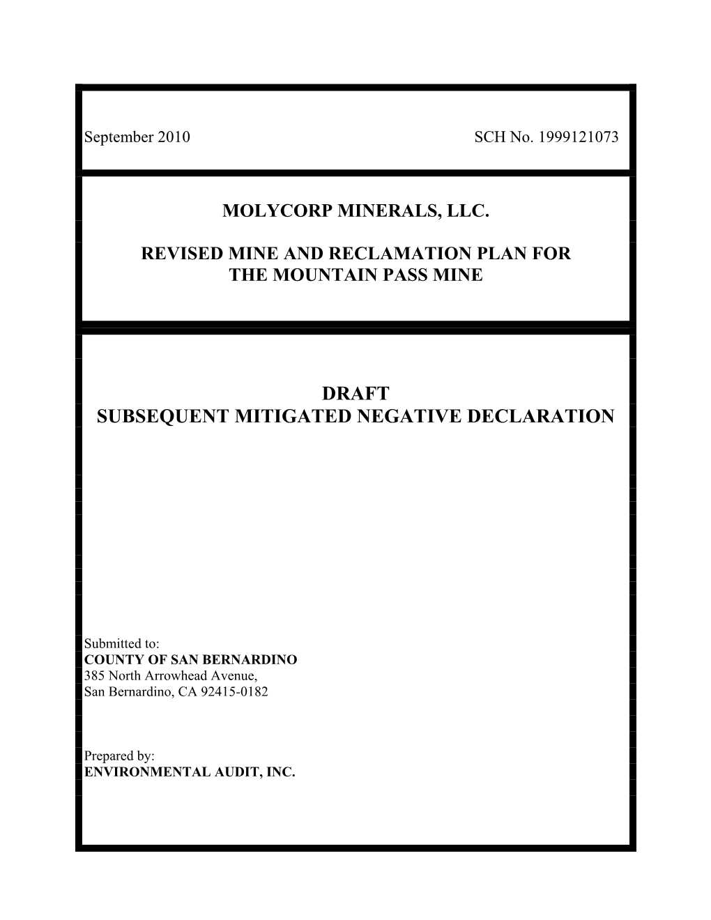 Draft Subsequent Mitigated Negative Declaration